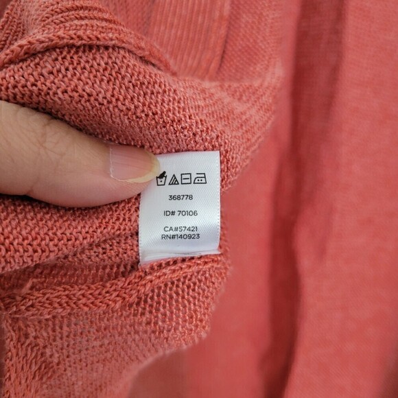 LOFT Linen Open Knit Coral Peach Open Front Long Sleeve Cardigan Sweater Large - Picture 11 of 12